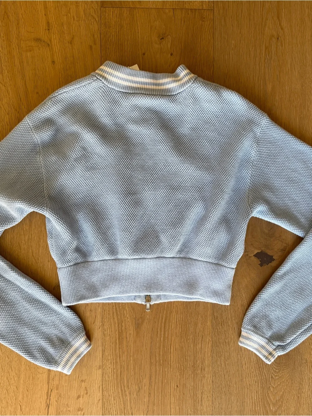 ALO Yoga Seashell Blue Blue Zip-Front Cropped Knit Sweater Jacket
